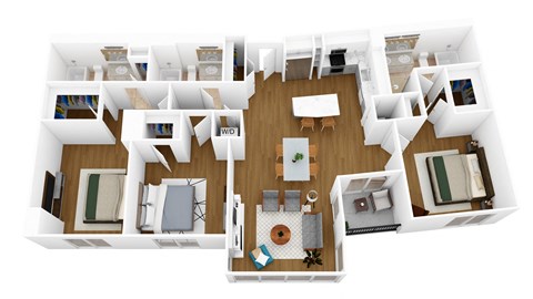 a 3d floor plan of a house with a bedroom and a living room